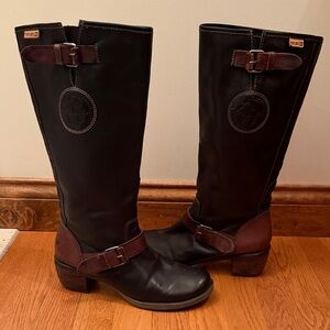 PIKOLINOS Black and Brown Riding Boots with Buckles Size Zip EU 38 US 7.5-8